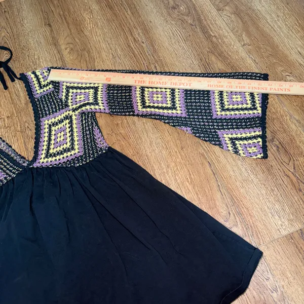 ASOS Design Crochet Granny Square Black Mini Dress Open Back Sz 6 Boho Festival - Image 9