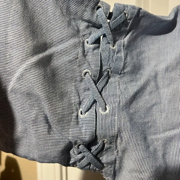 Madewell Blue Cold Shoulder Flutter Sleeve Stripe Laced up Dress coastal chic‎ M - Image 8