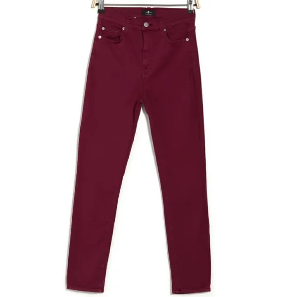 7 For All Mankind Women's Size 31 High Waist Ankle Skinny Jeans Merlot‎ Wine Red - Image 3