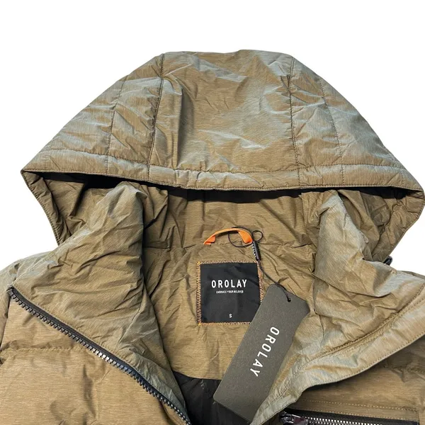 Orolay Slant Pocket Zip Up Puffer Down Coat Army‎ Green Hooded Winter Parka NWT - Image 4