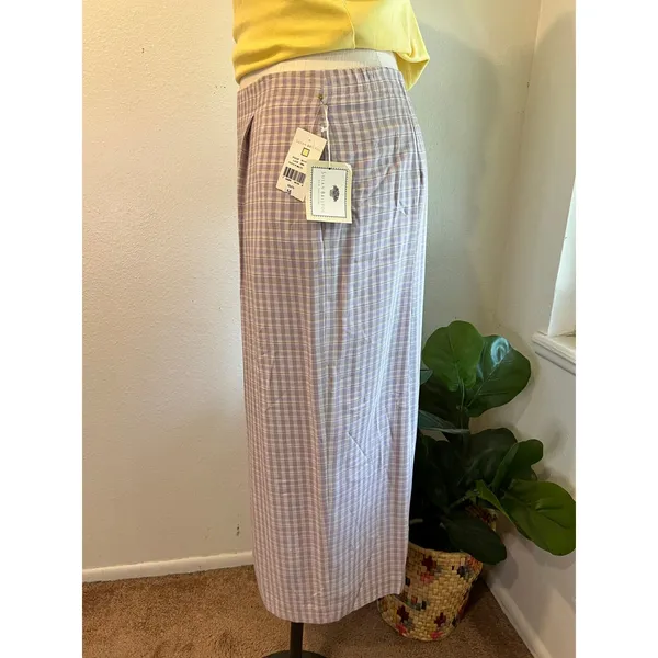 Deadstock 90s Purple Gingham USA Made Rayon Midi Skirt Size 16 Susan Bristol - Image 2