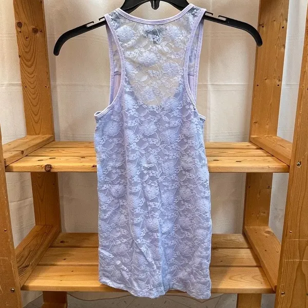 Y2K S Small American Eagle Outfitters lavender ribbed tank top sheer lace panels - Image 5