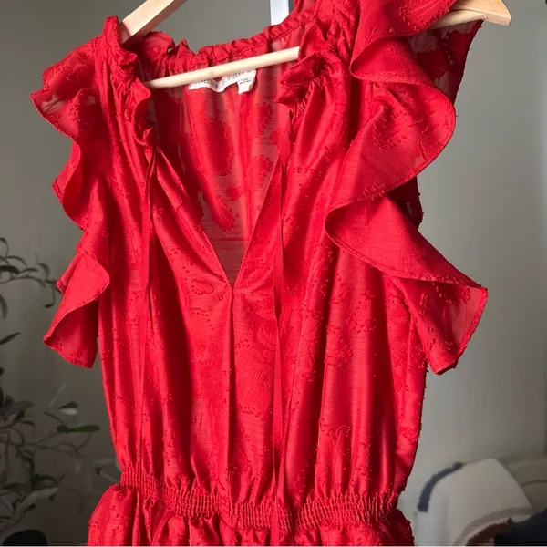 Chelsea & Violet Sleeveless Red Roses Ruffle Jardin Chinoiserie Dress Size S - Image 6