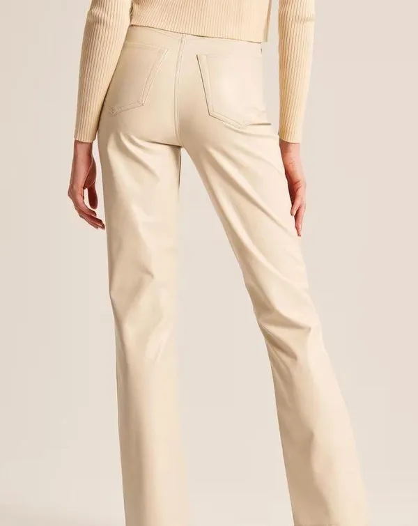 Abercrombie Vegan Leather 90s Straight Pant in Cream - Image 6