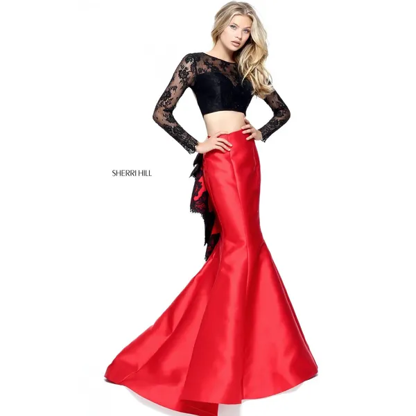 NWT‎ Sherri Hill 51169 Black Red Mermaid Lace Two Piece Gown Size 6 Prom Pageant - Image 6