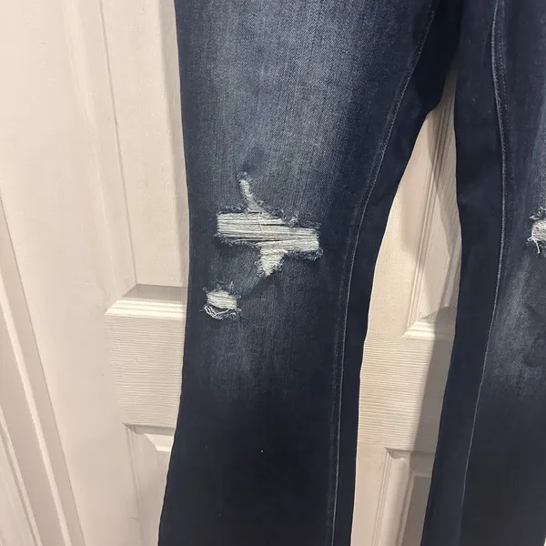 KanCan High Rise Dark Ripped Button Fly‎ Flare Jean Womens XL - Image 3