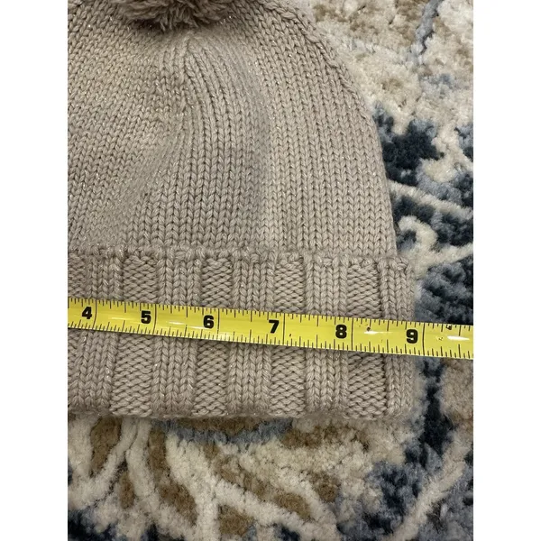 UGG Australia Winter Hat Pom Beanie Beige Metallic Wool Blend Women’s One Size - Image 7