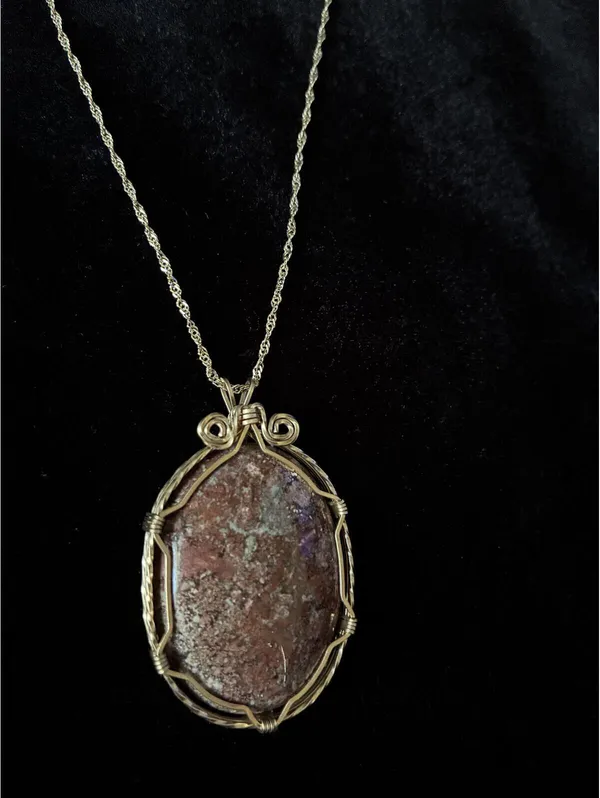 Handmade Wire-Wrapped Gemstone Pendant Necklace Earthy Red Jasper Cabochon 28” - Image 2