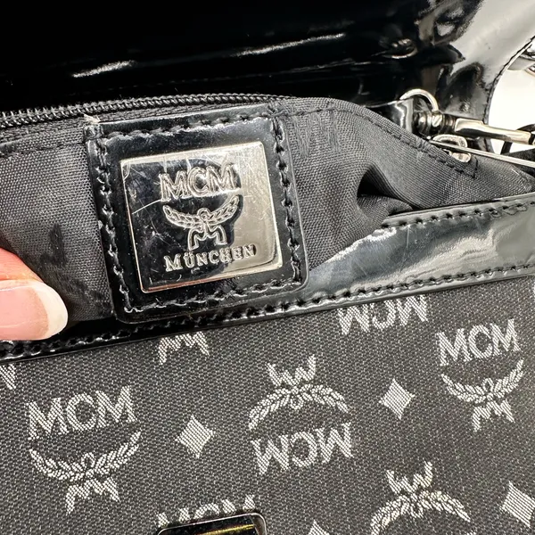 MCM Monogram Black and Gray Shoulder Bag - Image 6