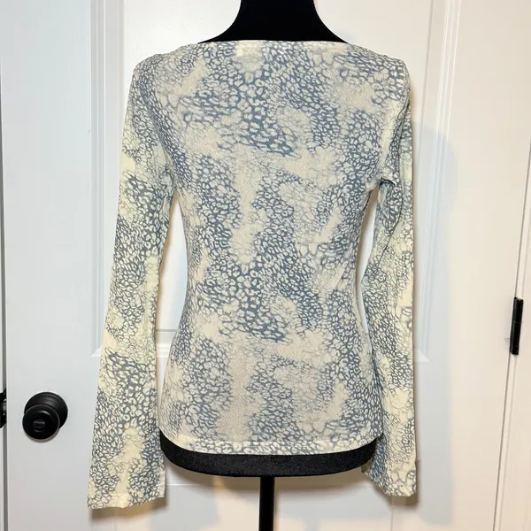 Princess Polly Blue Cream Animal Print Mesh Long Sleeve Size 4 Boho Indie Y2K - Image 4