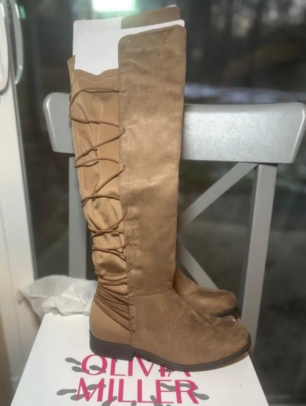 Light Brown Strappy Back Knee High Boots Tan Size 7.5 - Image 4