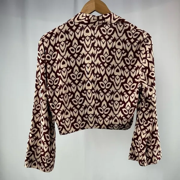 Zara Printed Long Sleeve Wrap Blouse in‎ Red Cream Size Small - Image 9