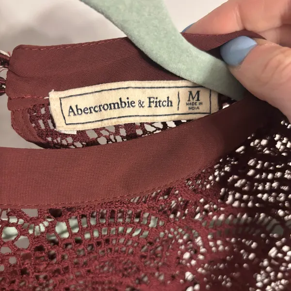 Abercrombie & Fitch Maroon Crochet Lace Pleated Sleeve Blouse - Image 6