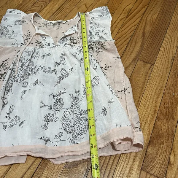 Ulla Johnson‎ Flutter Sleeve Floral Botanical Ivory Blush Pink Blouse - Image 9