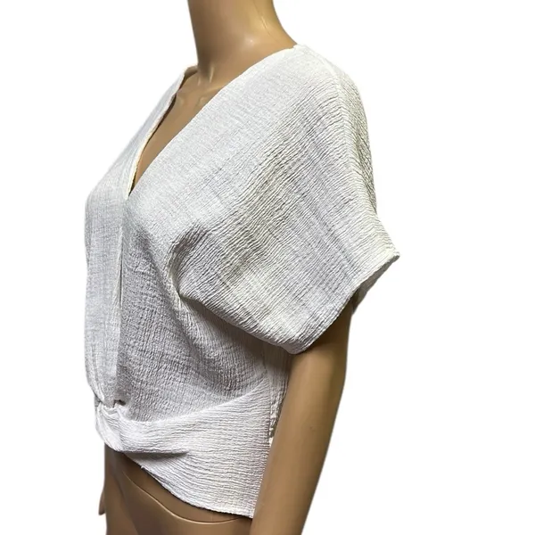 Zara White Gauze Twisted Front Dolman Short Sleeve Lightweight Top Womens Small - Image 3