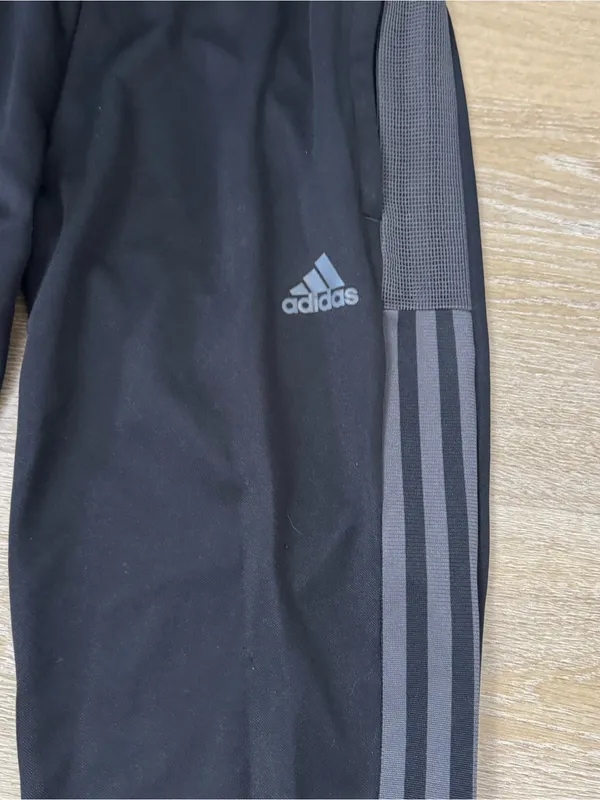 Adidas Black Track Pants with Gray Side Stripes - Image 3