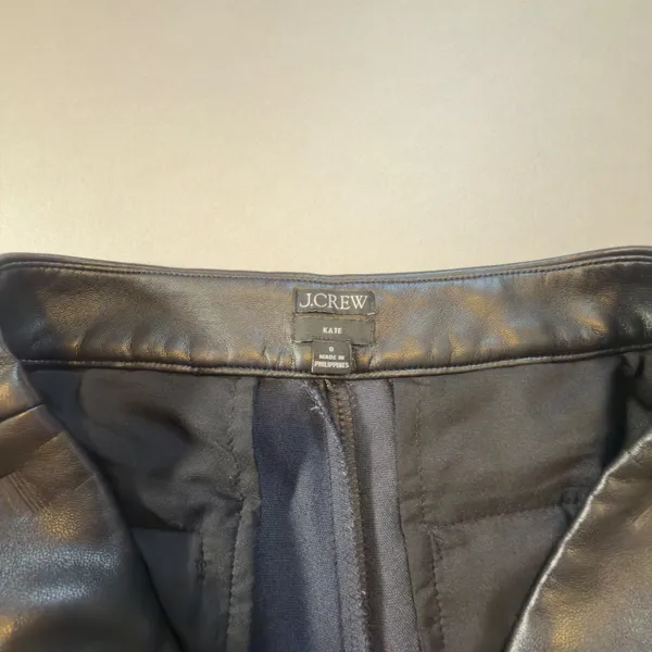 J.Crew Kate Faux‎ Leather Straight Leg Pants Black High Rise Size 0 Chic Trendy - Image 6