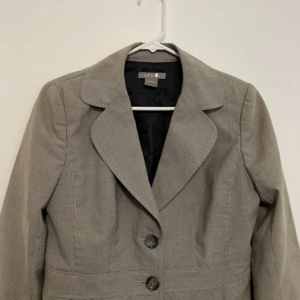 ANN TAYLOR Factory Tan / Brown Black Houndstooth Two Button Work Blazer Jacket 4 - Image 3
