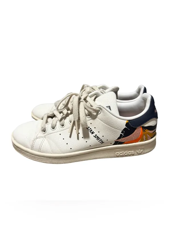 Adidas Stan Smith Women's 7 White Legend Ink Orange Leather Sneaker Low Top Prep - Image 5