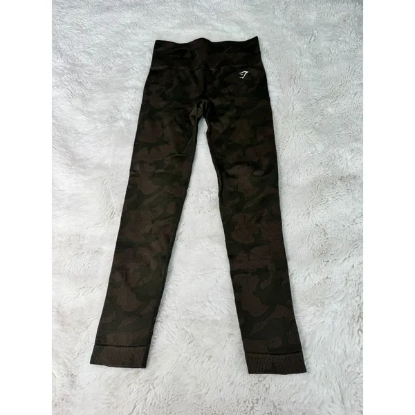 Gymshark Camo Seamless Leggings XS Olive Black High Rise Workout Activewear - Image 2