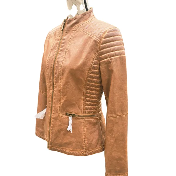 Max Edition‎ NWOT Womens Brown Faux Leather Quilted Moto Jacket Size Medium - Image 2