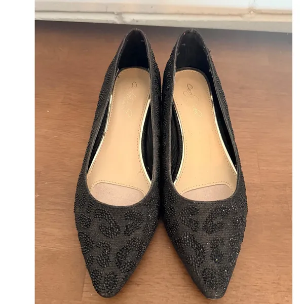 Carolyn Tucker Women Black Leopard Sparkle‎ Pointed Toe Low Block Heels Shoes 6 - Image 3