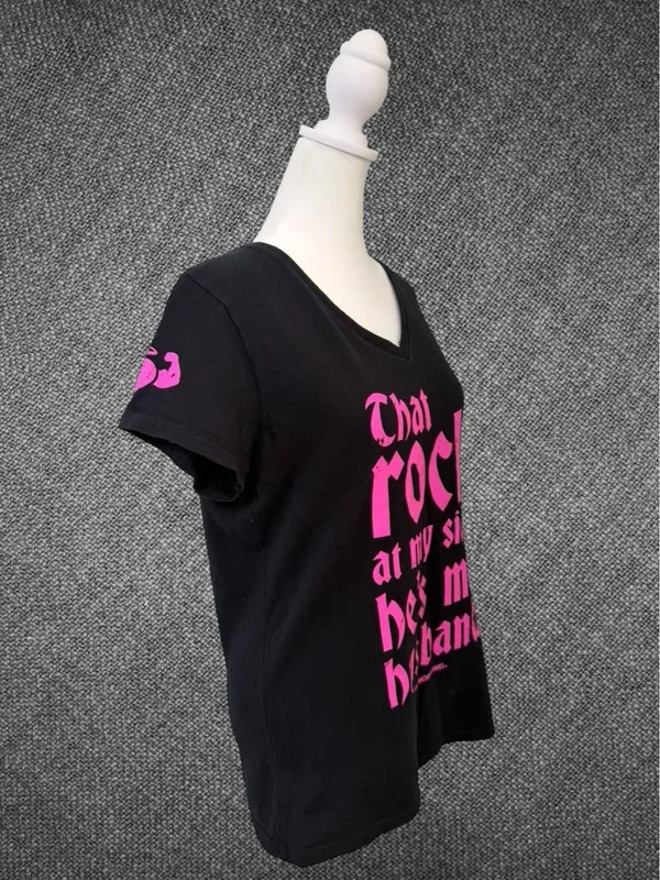 Gildan Black V-Neck Tee with Bright Pink Statement Print - Image 4