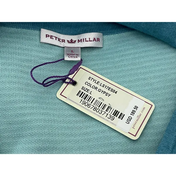 Peter Millar Quarter Zip Pullover Large Gypsy Blue Striped Preppy Nautical NWT - Image 5