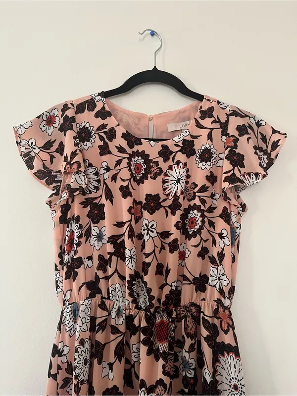 Loft Peach Pink Modest Floral Midi Dress XS Feminine Church Teacher Office - Image 2