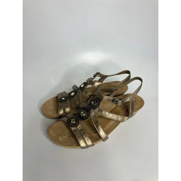 Rockport‎ Cobb Hill Sandals Womens 8 Gold Excellent Beaded Wedge Strappy Jewel - Image 4