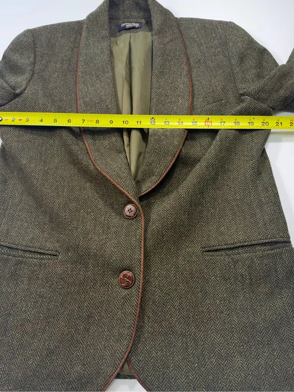 Country Shop 100% Wool Olive Tweed Blazer with Brown Contrast Trim - Women - Image 4