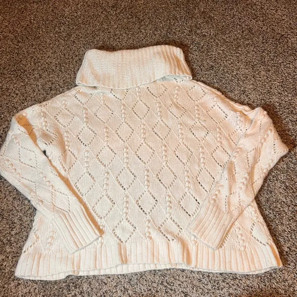 LOFT White Diamond‎ Pattern Cable Knit Cowl Neck Sweater Size L - Image 2