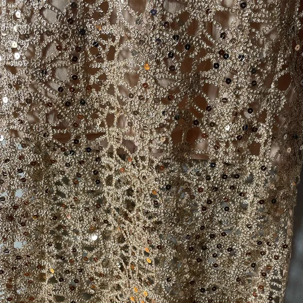 Forever 21 Stunning lace embroidered open back Gold dress with sequin sz medium NWOT - Image 6