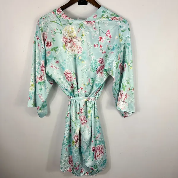 Flora‎ Nikrooz Robe Women XS/S Satin Floral Lounge Wrap Romantic Coquette Fairy - Image 6