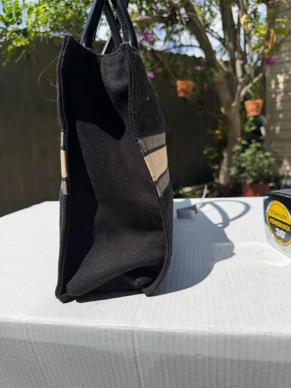 ST BARTS Black Canvas Tote Bag Beige Stripe Resort Beach Handbag - Image 12
