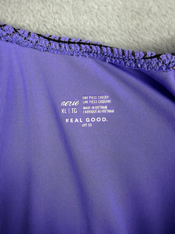 Aerie Lurex Crinkle Babewatch One Piece Swimsuit Purple Size XL - Image 6