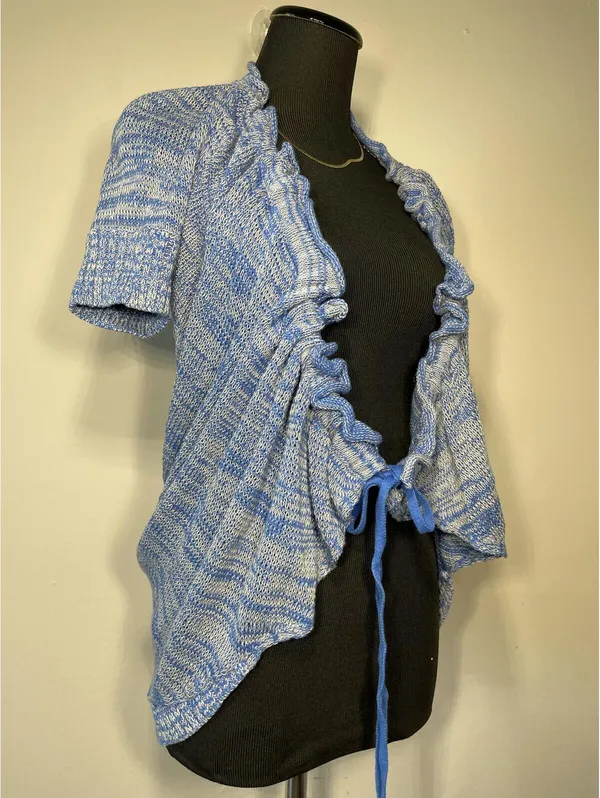 Free People Blue Ruched Open Front Cardigan Cotton M Ballet - Image 5