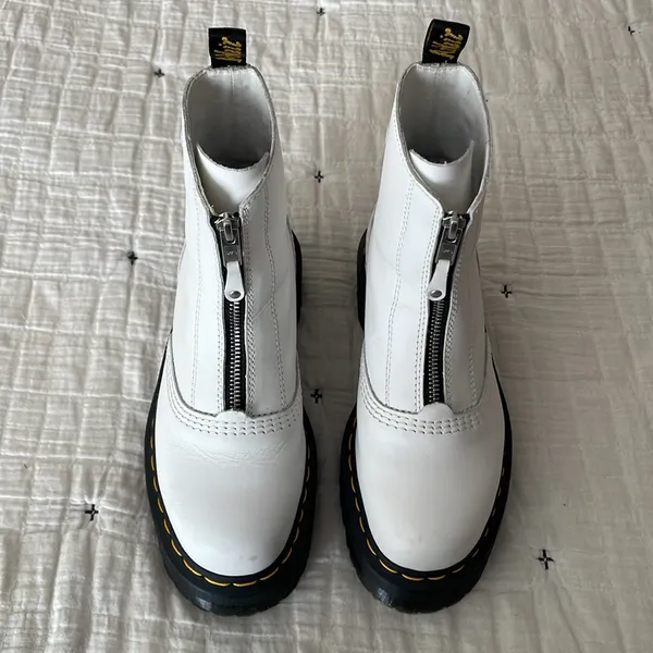 DR. MARTENS Jetta Zipped Sendal Leather Platform Boots in White Size 38 EU 7 US - Image 4