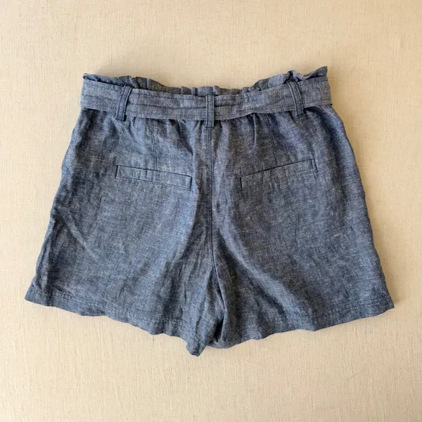 Gap Paperbag Waist Shorts Womens Small Blue Linen Blend High Rise Tie Belt - Image 2