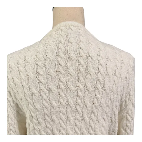 J. Crew Womens Ivory Cable Knit Odette Lady Sweater Jacket Sz L Old Money Luxury - Image 3