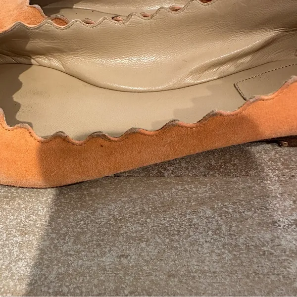 Chloé Lauren Scalloped Suede Ballet Flats Size 36 Peach Ballerina - Image 4