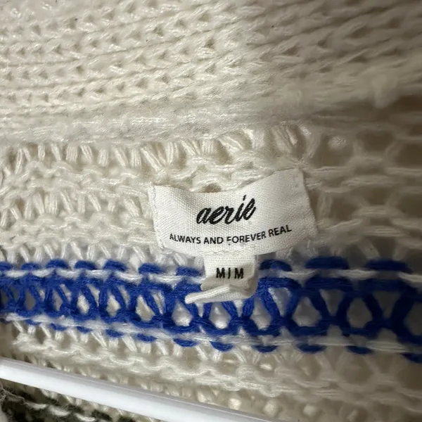 Aerie Slouchy Cardigan Sweater Medium White Multi Stripe Open Knit Boho Oversize - Image 3