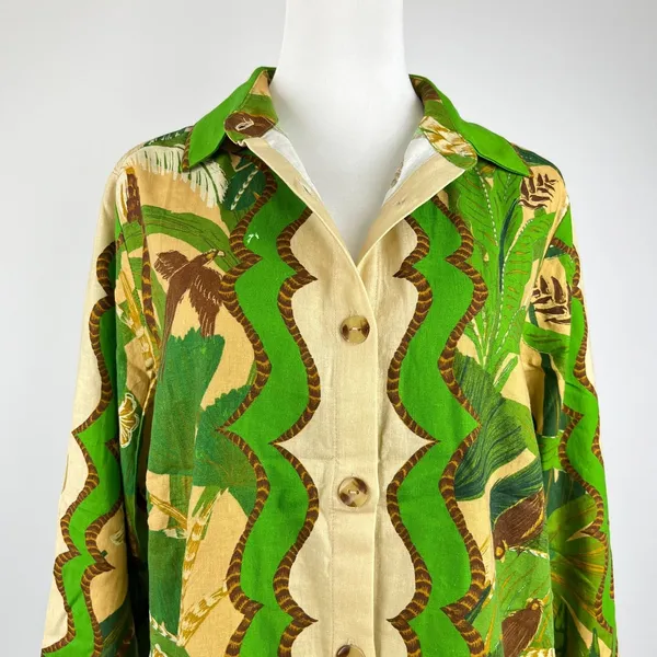 NWOT Farm Rio Linen-Blend Long Sleeve Button-Down Shirt Blouse Size S - Image 3