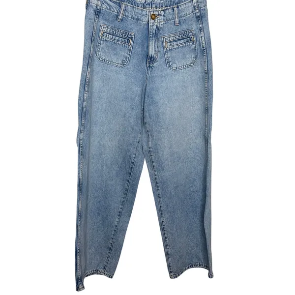 Old Navy High Rise Baggy Wide Leg Jeans Size 2 Denim Patch Pocket - Image 3