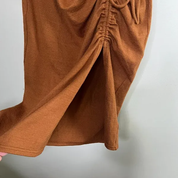 Kittenish Tie Scrunch Front‎ Midi Sweater Dress V Neck Long Sleeve Keyhole Back - Image 9