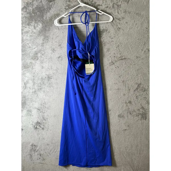 Halara SoftlyZero Airy Ruched Bodycon Midi‎ Dress Aster Blue Cool Touch Slit New - Image 6