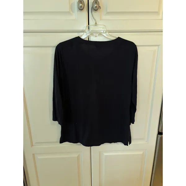 Ann‎ Taylor Navy Blue Crochet Lace Pintuck Pleated 3/4 Sleeve Blouse Top Medium - Image 5