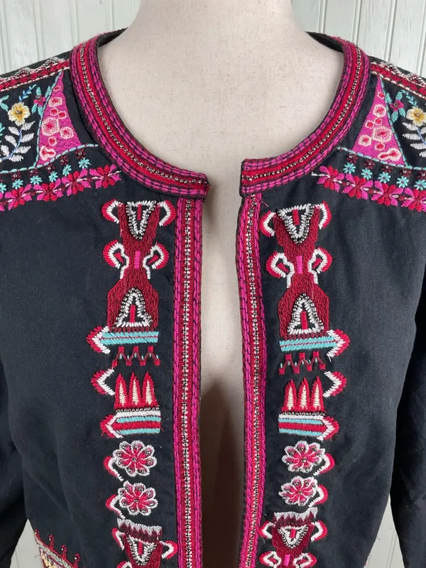 Anthropologie Abstract Embroidered Jacket Size Small Black Multicolor Boho Artsy - Image 14