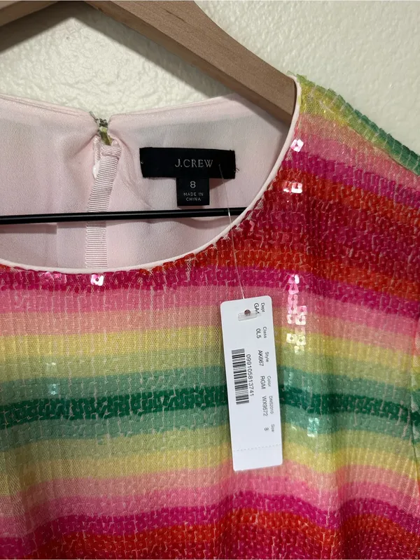 💗🆕J. Crew Watermelon Sequin Pink Multi-Stripe Midi Short Sleeve Dress✨NWT✨ - Image 6