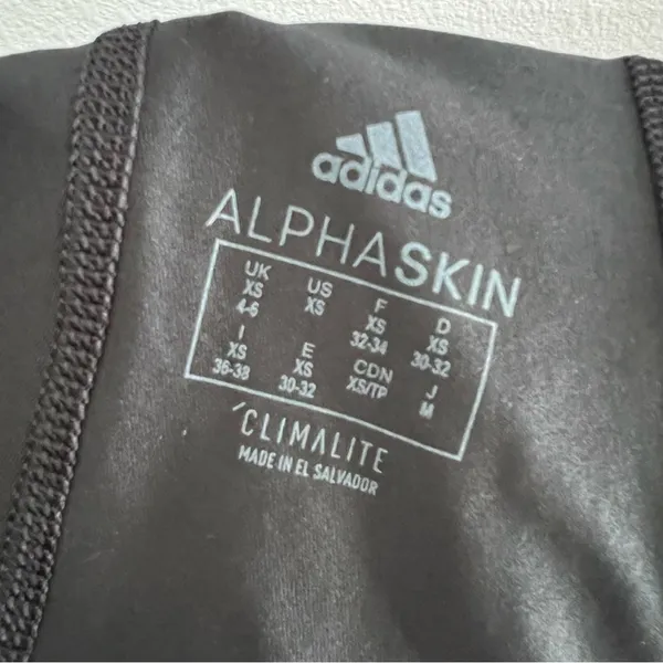 Adidas Alpha Skin Black Tights Shorts Spellout Waist Band XS - Image 5